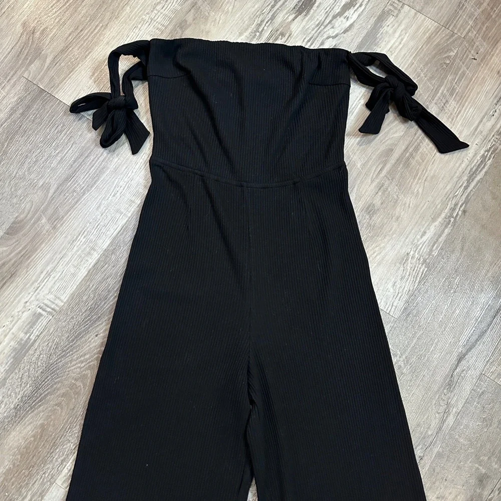 NBD Revolve Eden Ribbed‎ Strapless Wide Leg Jumpsuit Tie Shoulder Women Small
